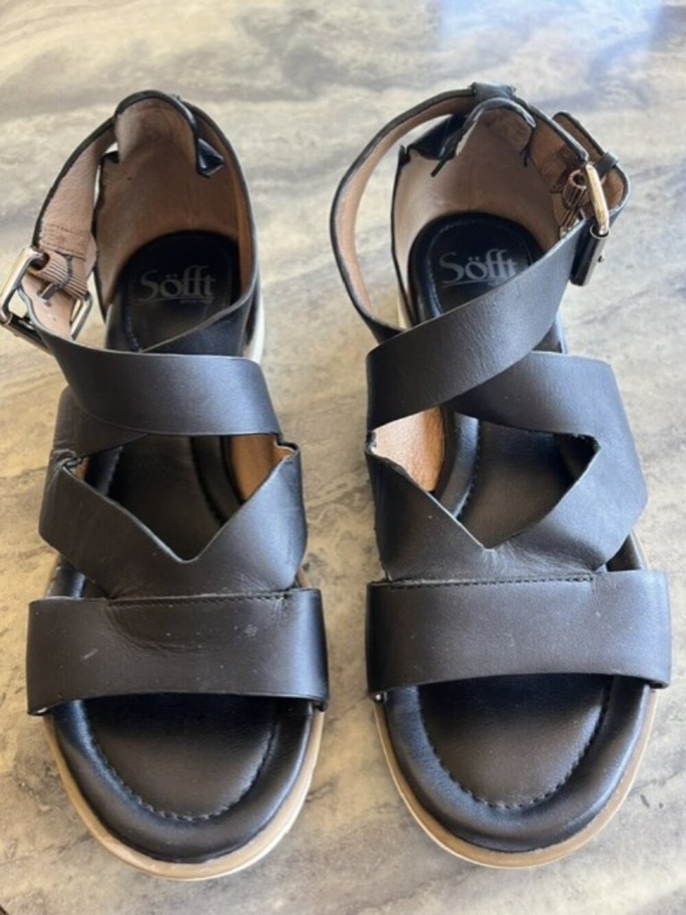 Softie Black Leather Sandals